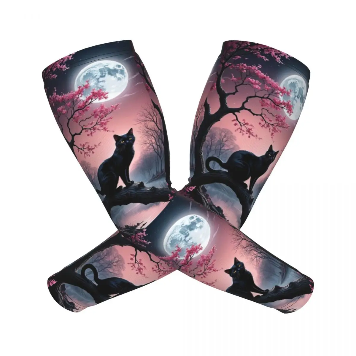 لطيف القطة السوداء أكمام أذرع تبريد الرجال النساء الشمس الأشعة فوق البنفسجية حماية الوشم التستر الرياضة التبريد ركوب الدراجات