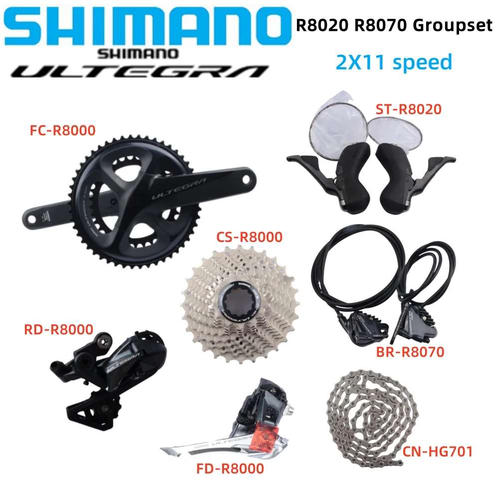 Grupo SHIMANO Ultegra R8020 R8070, freno de disco hidráulico de 2x11 velocidades, FC-R8000 FD RD, Kit de CS-R8000 para bicicleta de carretera