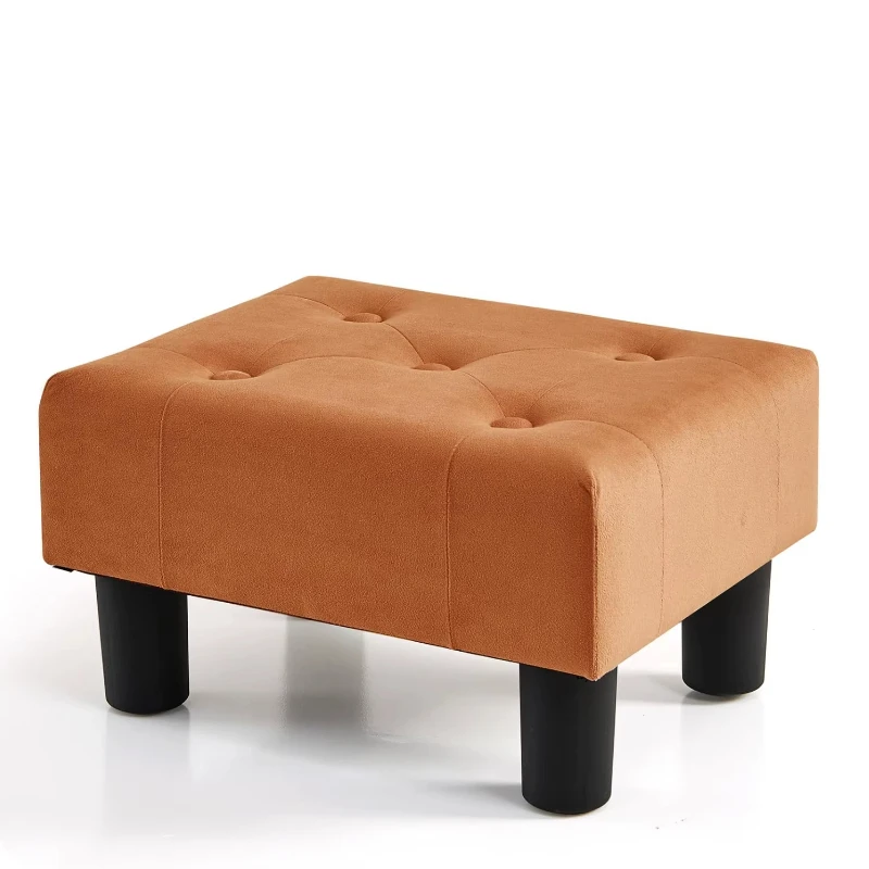 

Orange velvet bench low soft stool comfortable soft footstool suitable for families and hotels