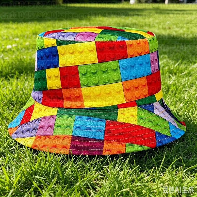 Personalized Building Block Puzzle Fisherman's Hat, Reversible Sun Hat, Foldable Stylish Bucket Hat, All-Season Bucket Hat