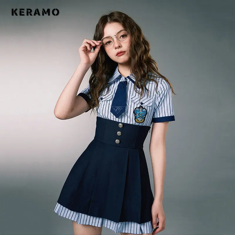 

Hotsweet Preppy Style All-match Striped Print Patchwork Mini Dress 2024 Summer Women's Streetwear Y2K Harajuku Ulzzang Dress