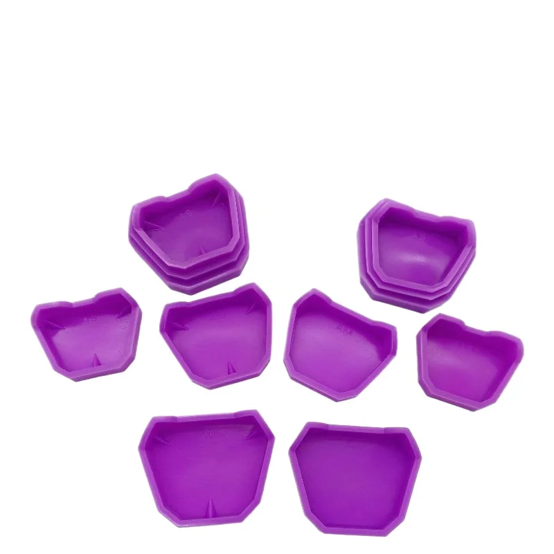 6Pcs Lab Silicone Tooth Tray, Orthodontic Mold Box, Purple Plaster Parting Model Base. s