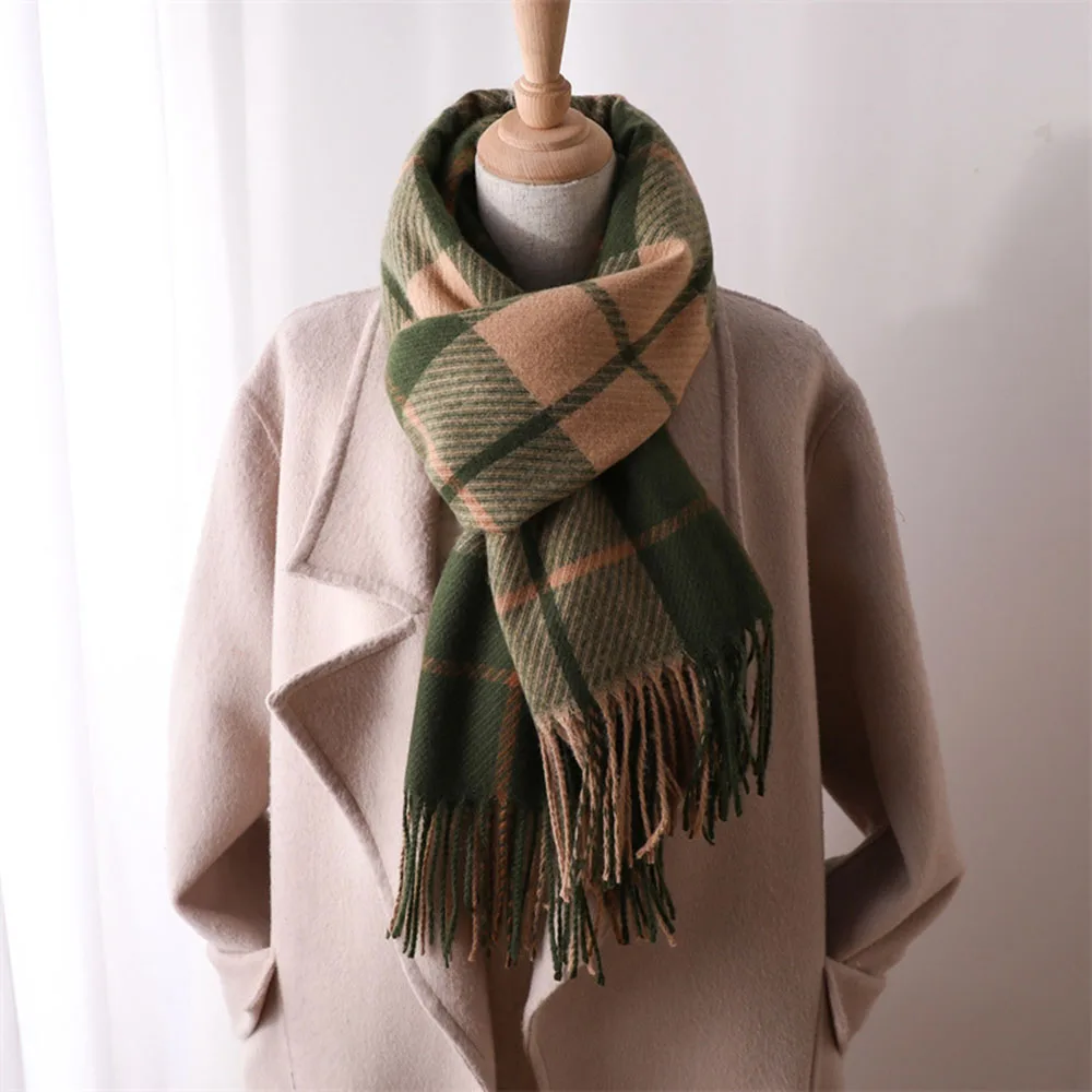 

2023 Autumn Winter Men Women Grid Warm Windproof Scarf Shawl Neckerchief Long Wraps Fashion Tassel Head Scarves Thickness Korean