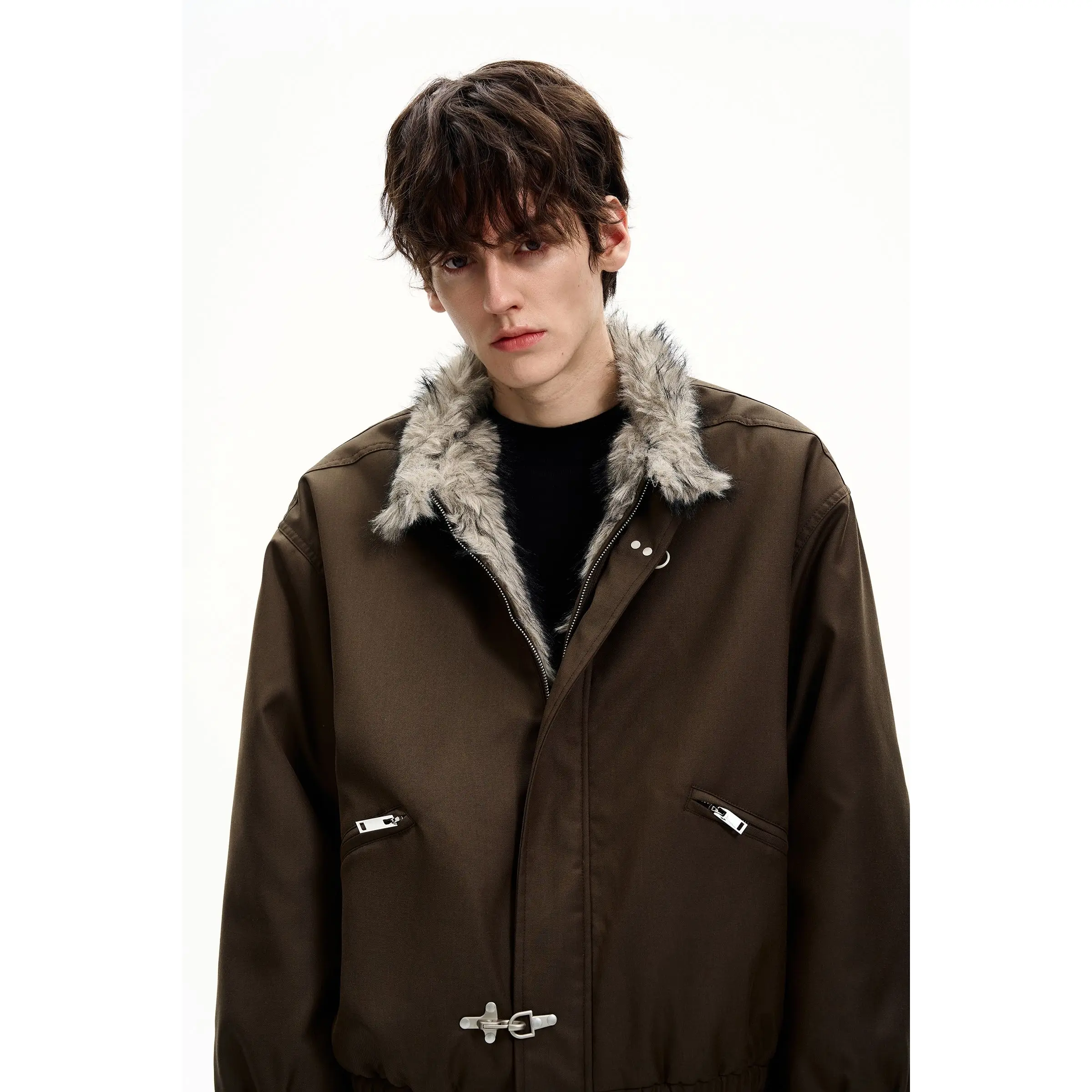 

Fur Collar Faux Y2K Jackets Mens Winter Geographic Polar Warm Hiking Fashion Casual Style Men's Wear Outdoors Cold Snow Decorate