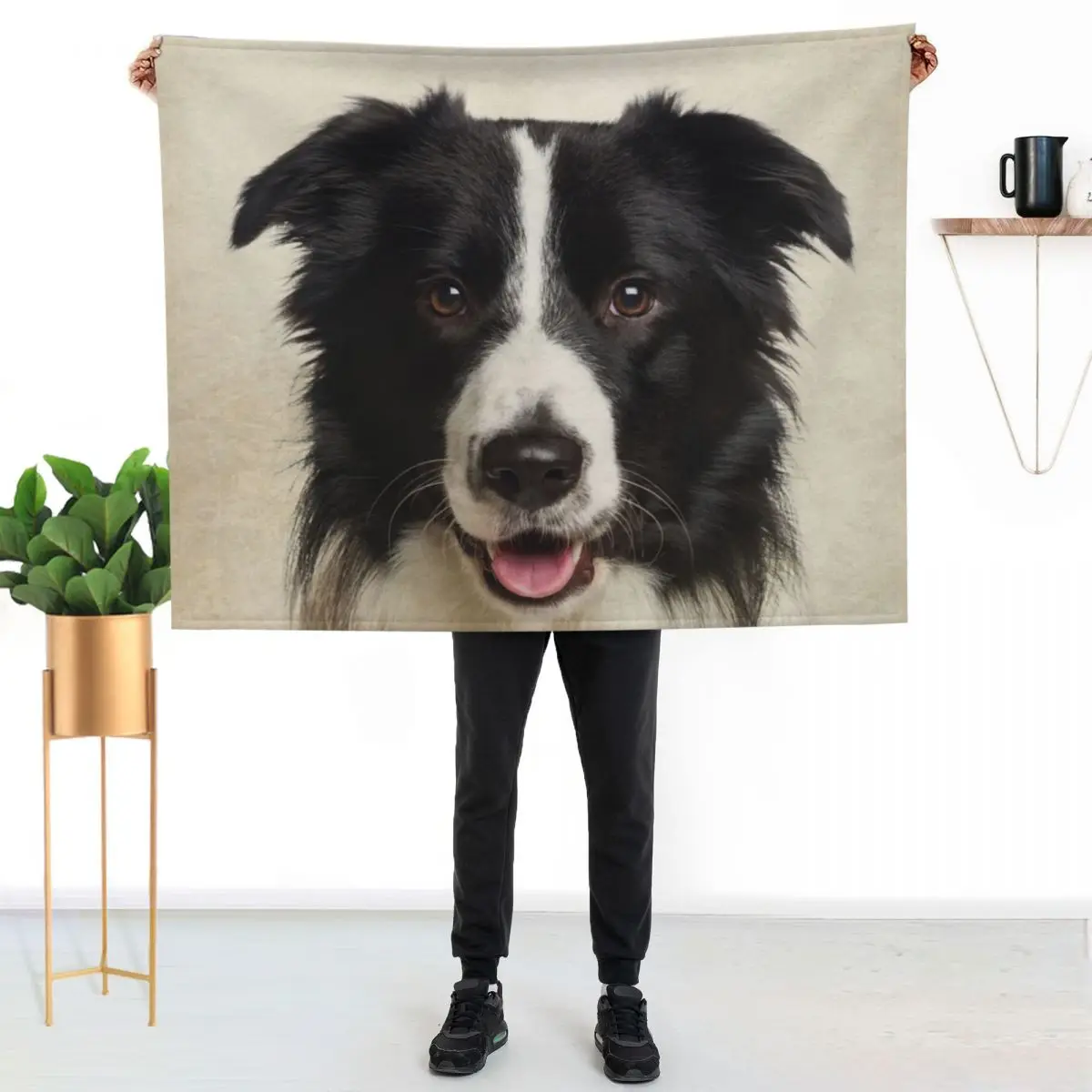 Border Collie Art, Domestic Dog, Animal Portrait Throw Blanket Nap for sofa Designers Single Kid'S Blankets