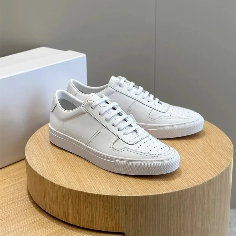 Couple style small white shoes, top layer cowhide flat bottomed casual board shoes training shoes