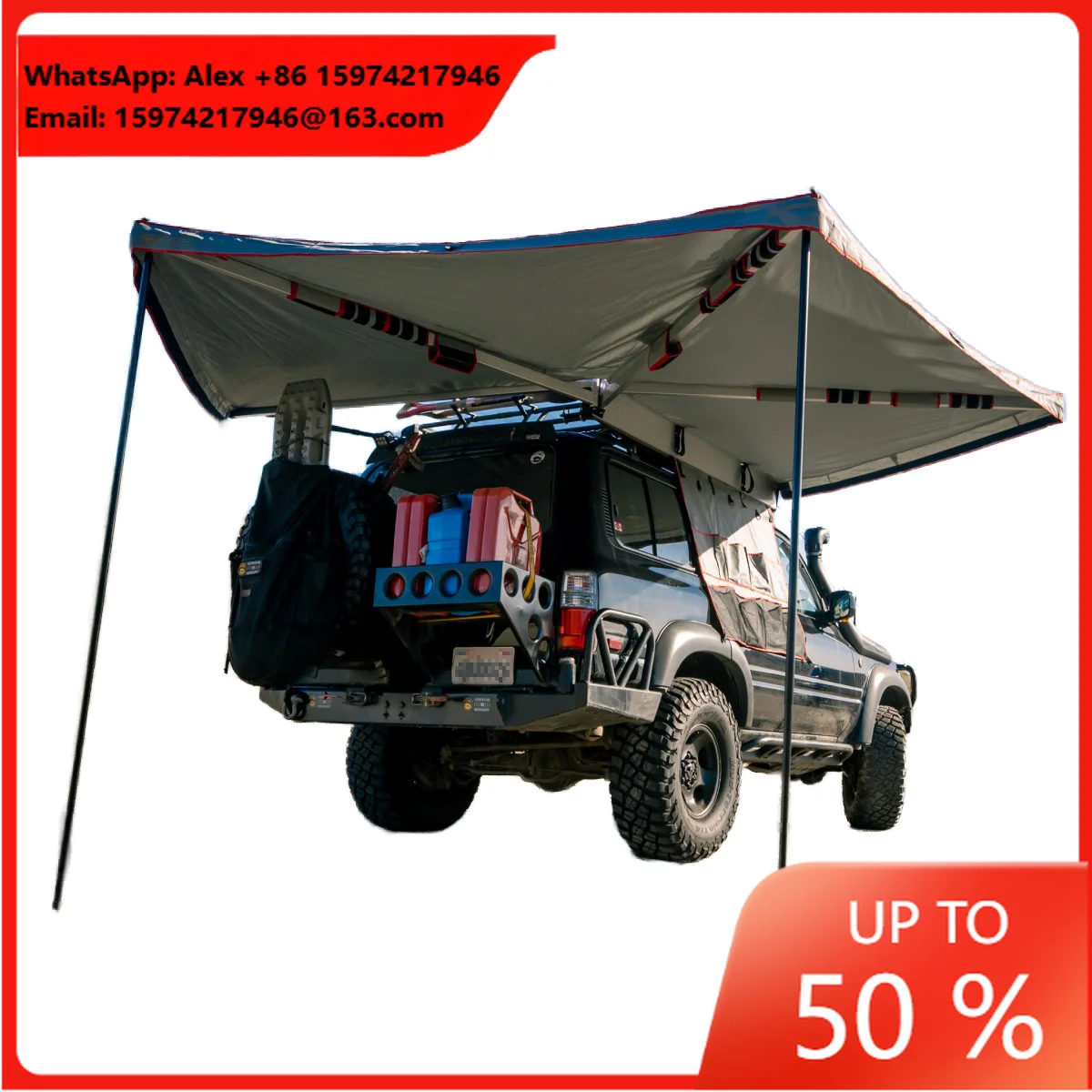 Freestanding 270 Awning With LED Light Strip Car Roof Top Tent Awning For Camping Truck Trailer