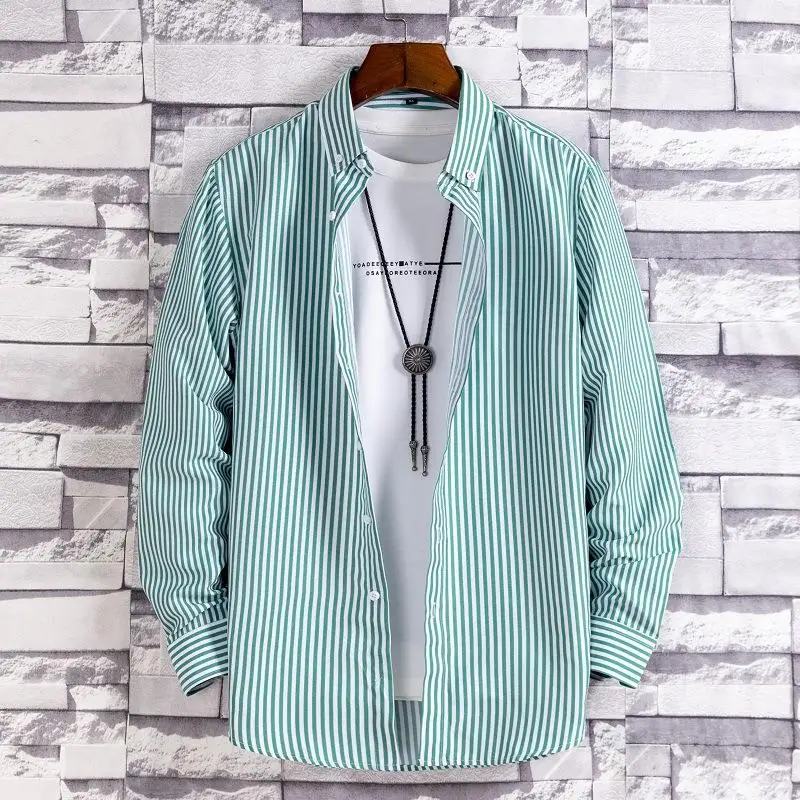 

Faion Мужская повседневная полосатая длинная све irt Молодежная модная свободная посадка Thiened Осень Весна Квадратный воротник Другое Ocns