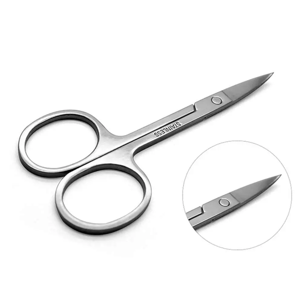 Stainless Steel Eyebrow Scissors, Curved Tip Eyelash & Nose Hair Trimming Shears, Precision Beauty Grooming Tool