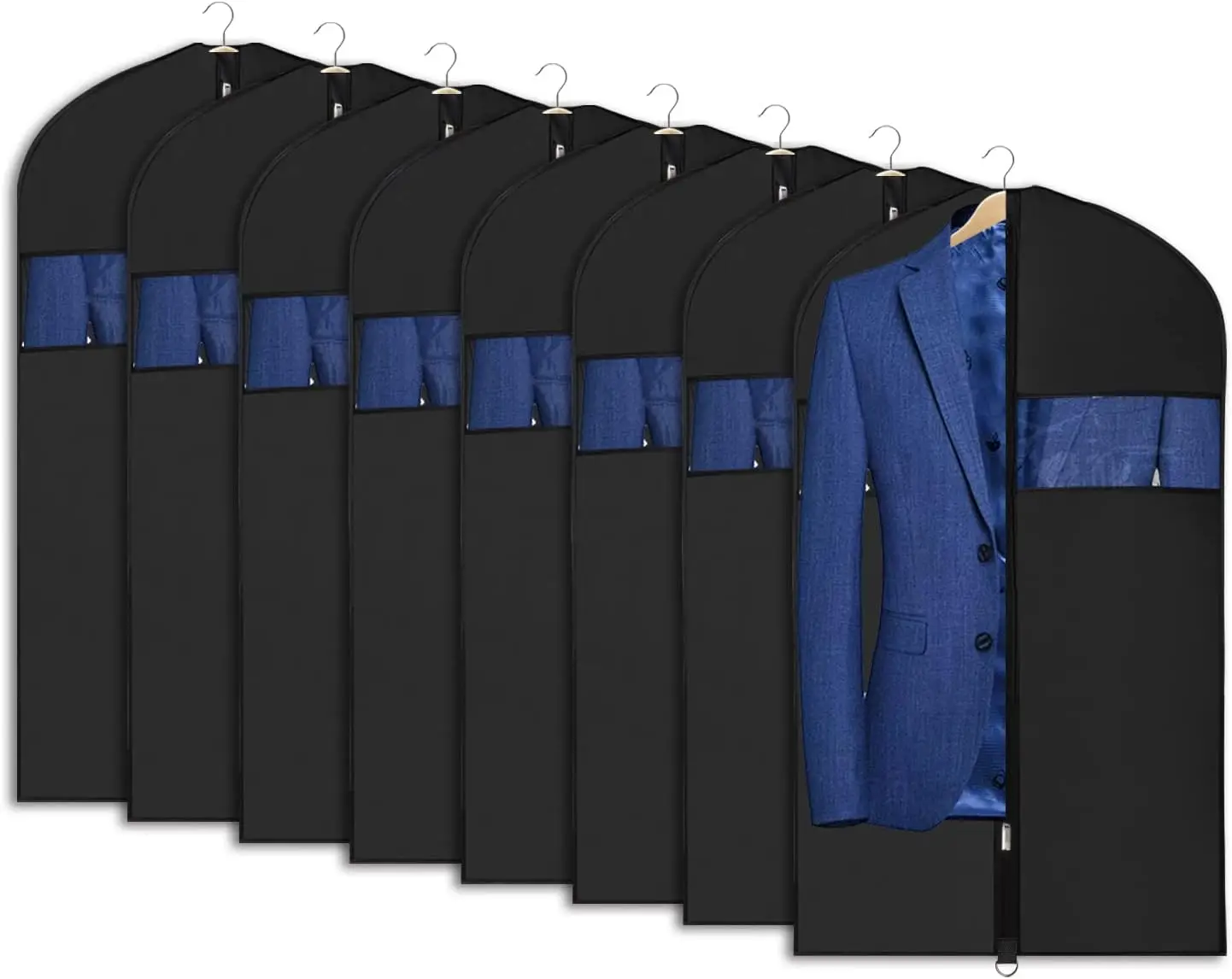 

8 Pack Suit Bags 43" Waterproof Black Garment Bag, Coat Covers from Dust with Zipper and Transparent Window, for Hanging
