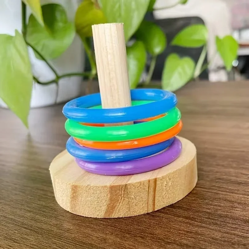 Wooden Interactive Parrot Ring Toy Educational Exercise Stimulating Fun Playtime for Parrot Parakeet Bird Toys Random Color