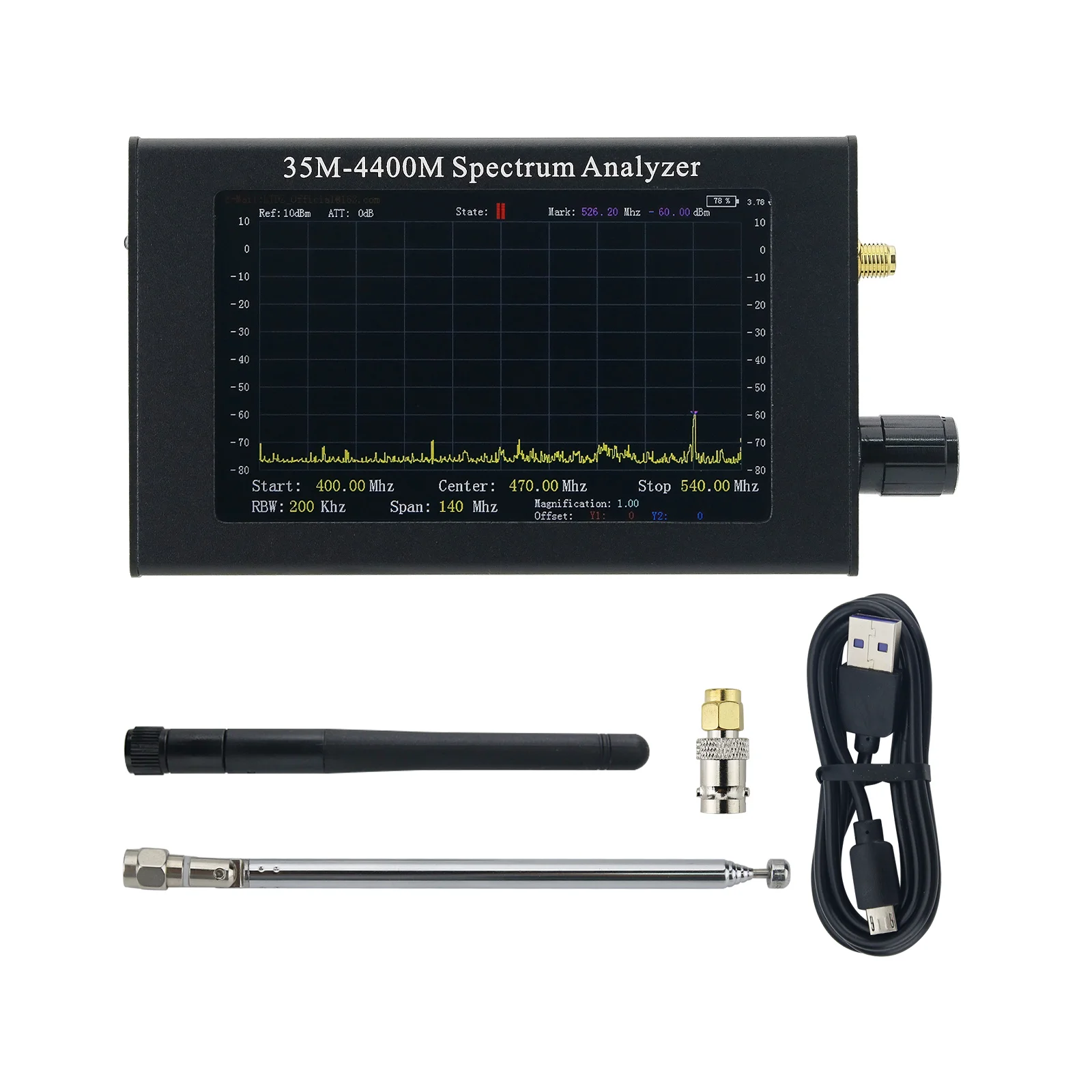 Standard Version 35Mhz - 4400MHz Handheld Portable Spectrum Analyzer with 4.3-inch TFT LCD Screen RF Frequency Analyzer