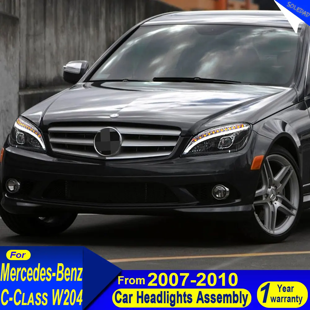 

Светодиодная фара для Benz W204, светодиодная автомобильная фара 2007-2010, фара C200 C260 DRL, указатель поворота, дальний свет, линза проектора «ангельский глаз»