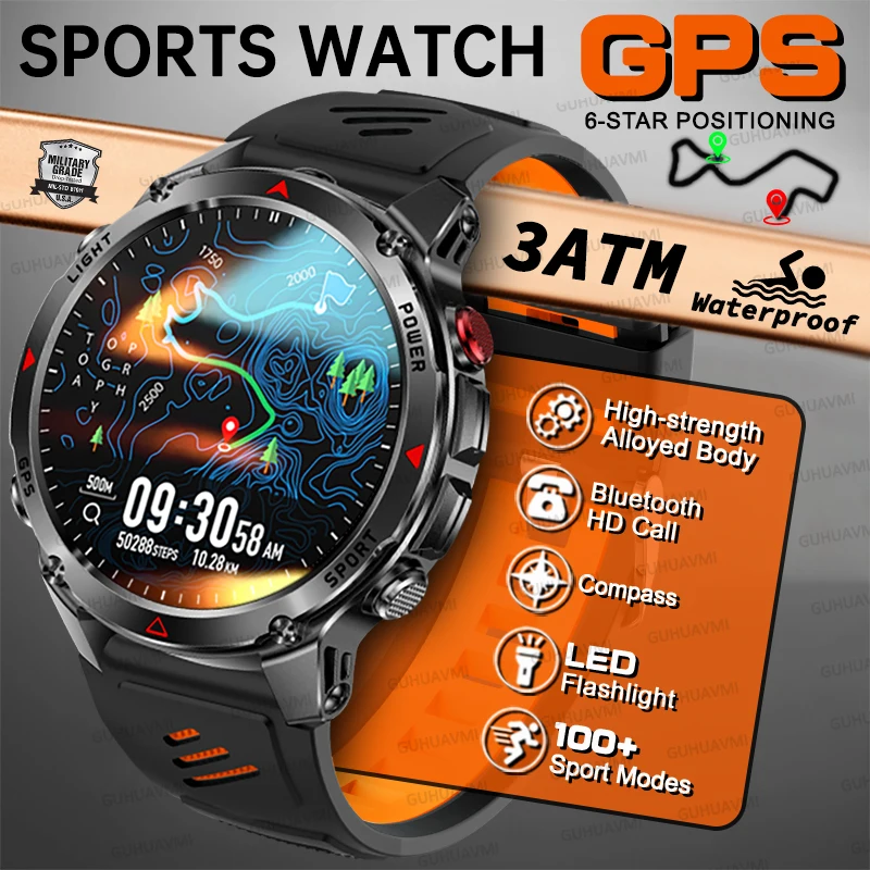 

Новые уличные военные GPS-навигационные смарт-часы для мужчин и женщин с экраном 1,43 дюйма, водонепроницаемые (3ATM), с компасом, NFC, HD-вызовами и спортивными функциями