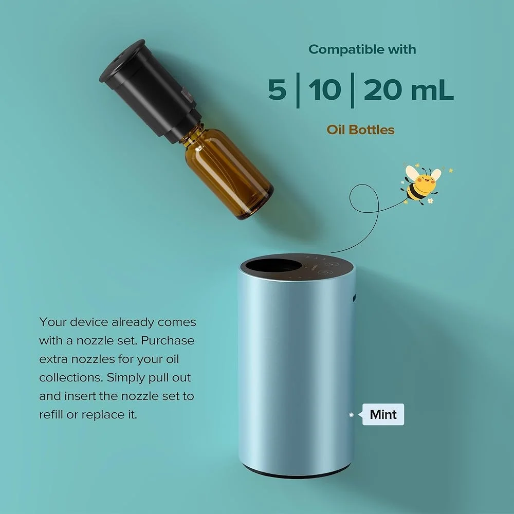 Difusor de aceites esenciales sin agua, máquina aromática para aromaterapia con 3 configuraciones de temporizador y niveles de niebla, uso en el hogar, la Oficina y el coche