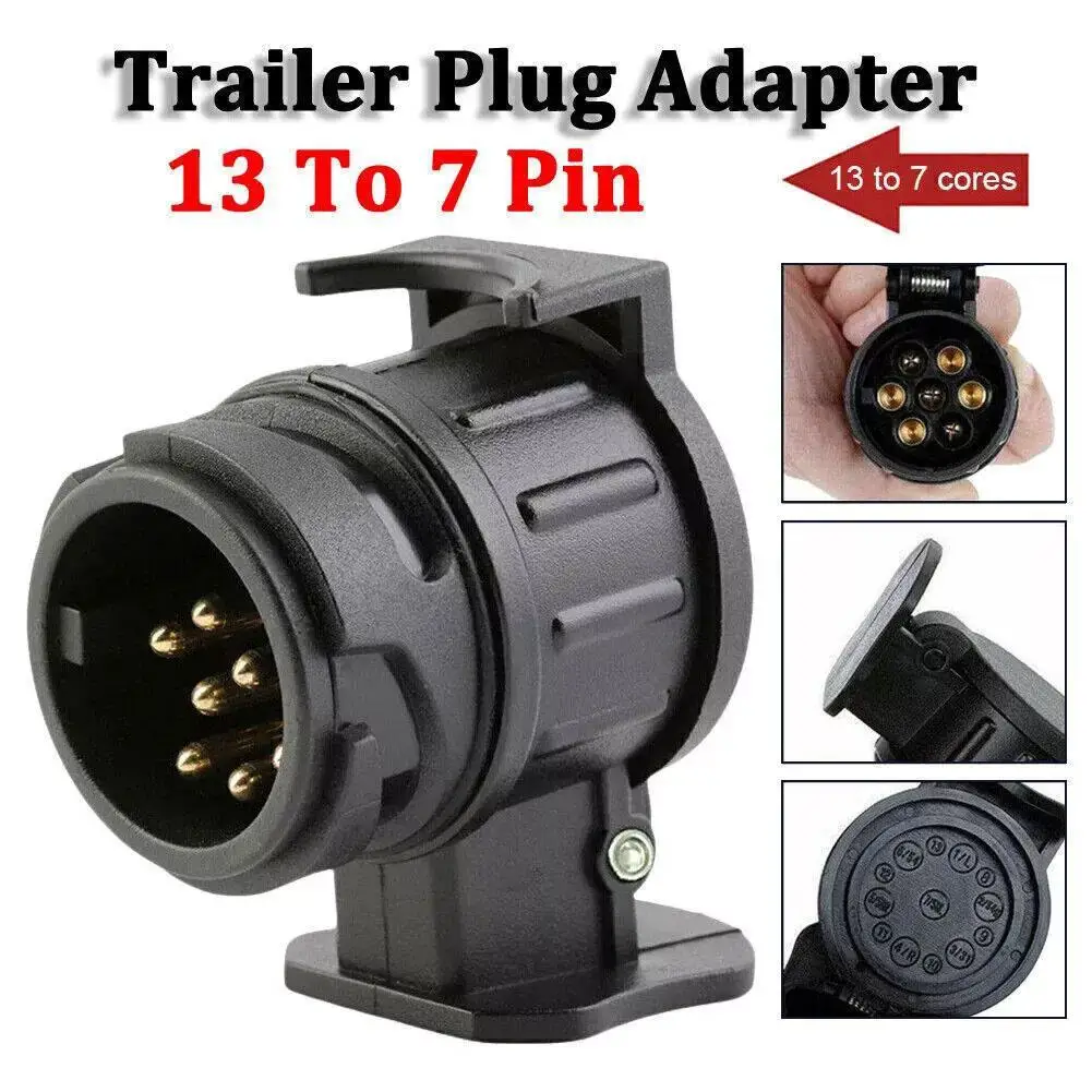 Adaptateur de prise 13 broches à 7 broches, connecteur de remorque, fiches de barre d'attelage pour convertisseur de remorque Standard européen, accessoire de remorquage