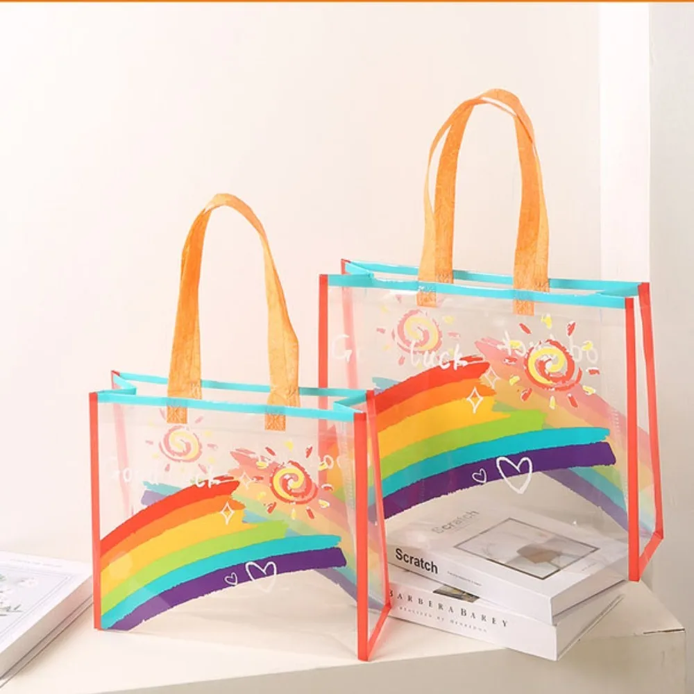 PVC Transparent Rainbow Shoulder Bag Waterproof Beach Swimming Storage Handbag Large Capacity Shopping Bag Totes