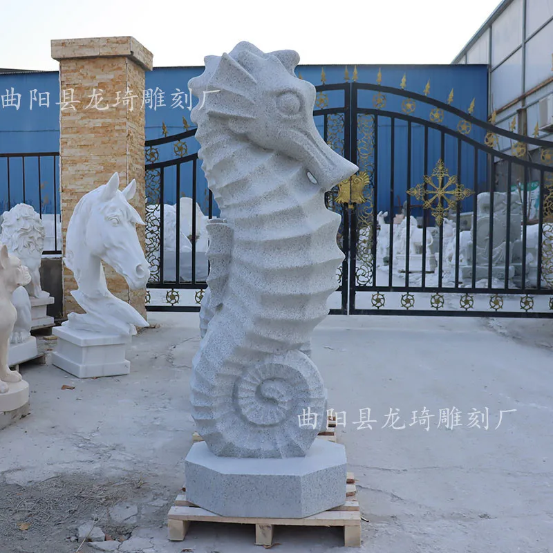 Stone carving water spray hippocampus conch stone marine life water spit animal sculpture villa square landscape flowing water o