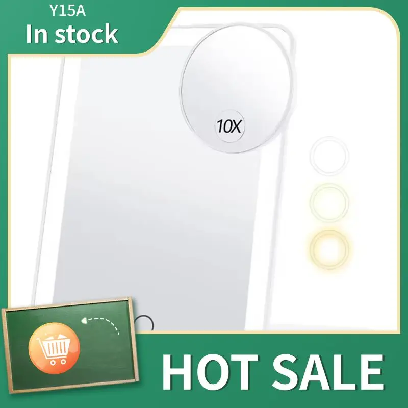 Y15A Dressing Table Makeup Mirror Foldable Three-Color Light Makeup Mirror With 3-Color Light For Travel With 10X Small Round Mi
