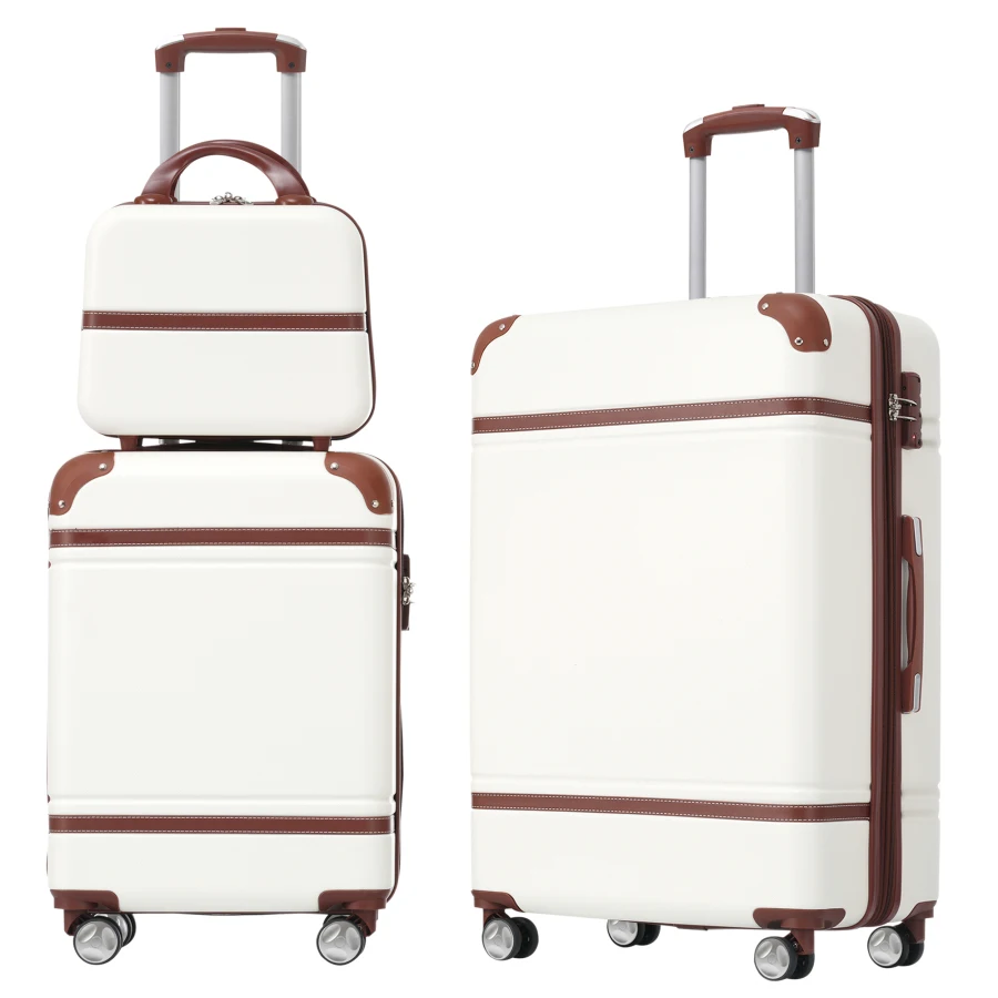 

Hardshell luggage sets for travel: 3-piece white spinner suitcases 20+24 + cosmetic case, lightweight with TSA lock
