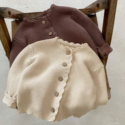 Kleinkind Baby Mädchen gestrickt Strickjacke Kleidung für Frühling Herbst solide O-Ausschnitt Kinder Strick pullover Mantel