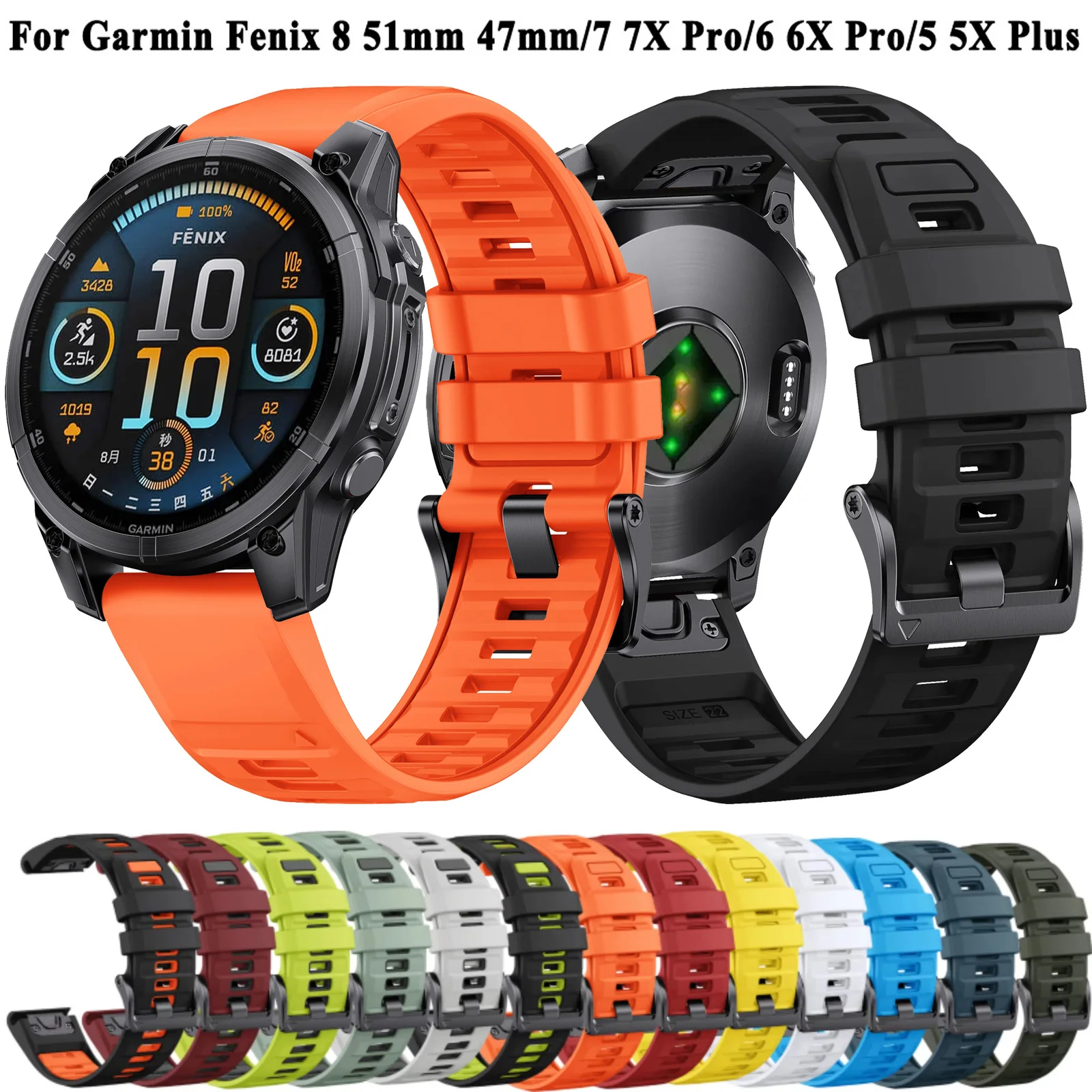 

26mm 22mm QuickFit Two Tone Silicone Strap For Garmin Fenix E 8 7X 7 6 6X/Epix Pro Gen 2 51mm 47mm/Tactix Watch Band Accessories