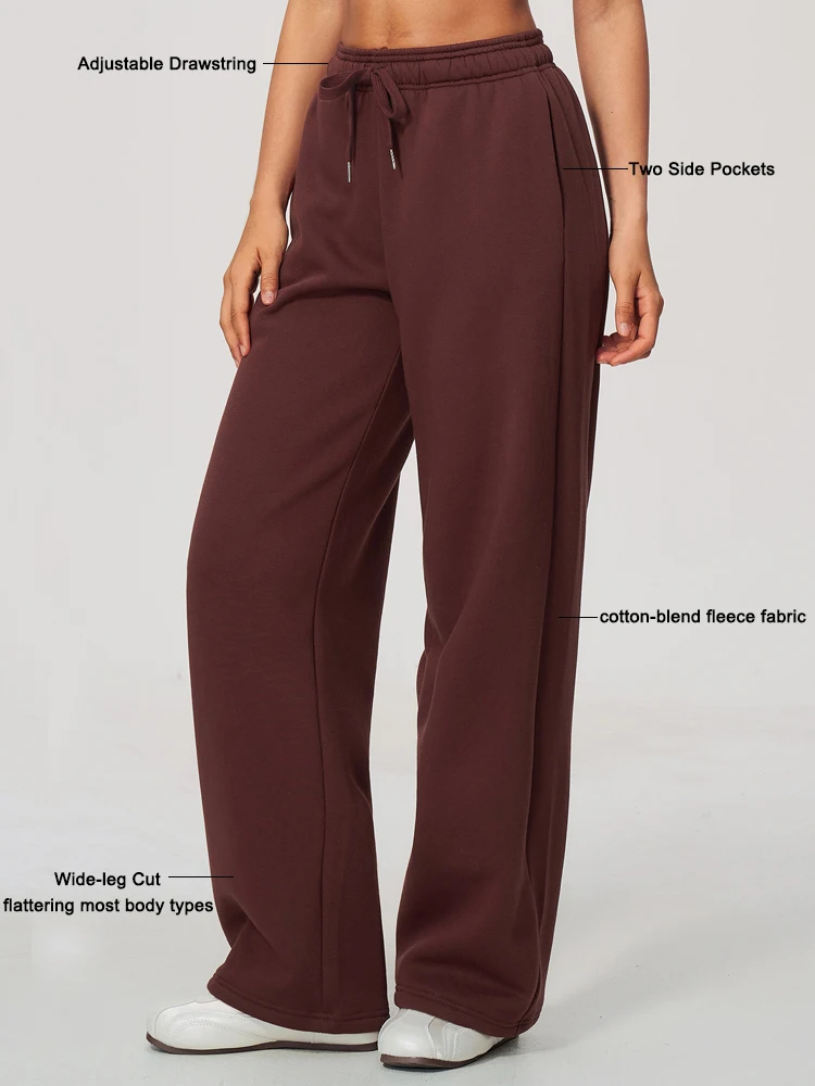 Womens Wide Leg Fleece Lined Sweatpants Winter Warm Lounge Travel Pants High Waisted Workout Gym Baggy Sweat Pants With Pockets