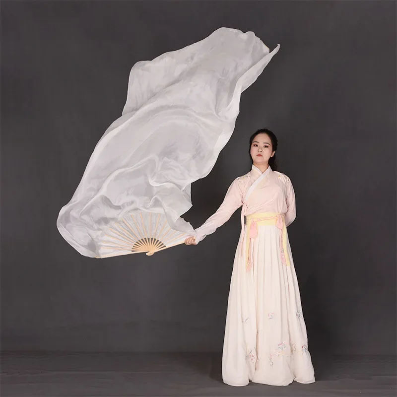 Hot-sell Black/White Mixed Belly Dancing 100% Real Silk Fan Veils Dyed Color Long Dancing Fans 180cm Lenglth Dance Performance