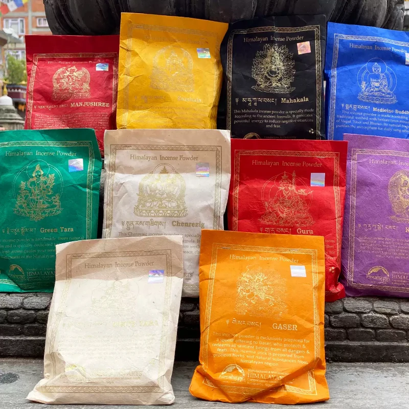 Nepalese Himalayan Incense Powder Smoke for Pink Green Tara and Yellow God of Wealth Gesar Household for Buddhist Fumigation