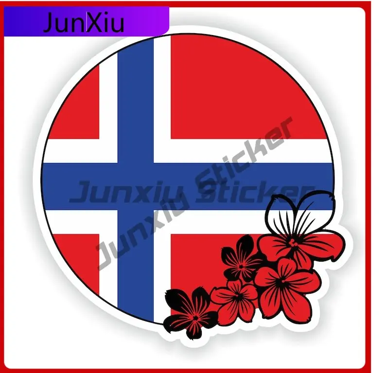 

Norway Round Flag Badge Flower Sticker Car Decal For Cars Flower Graphic Vinyl Bumper Decals Stickers For Suv Laptop Book Fridge