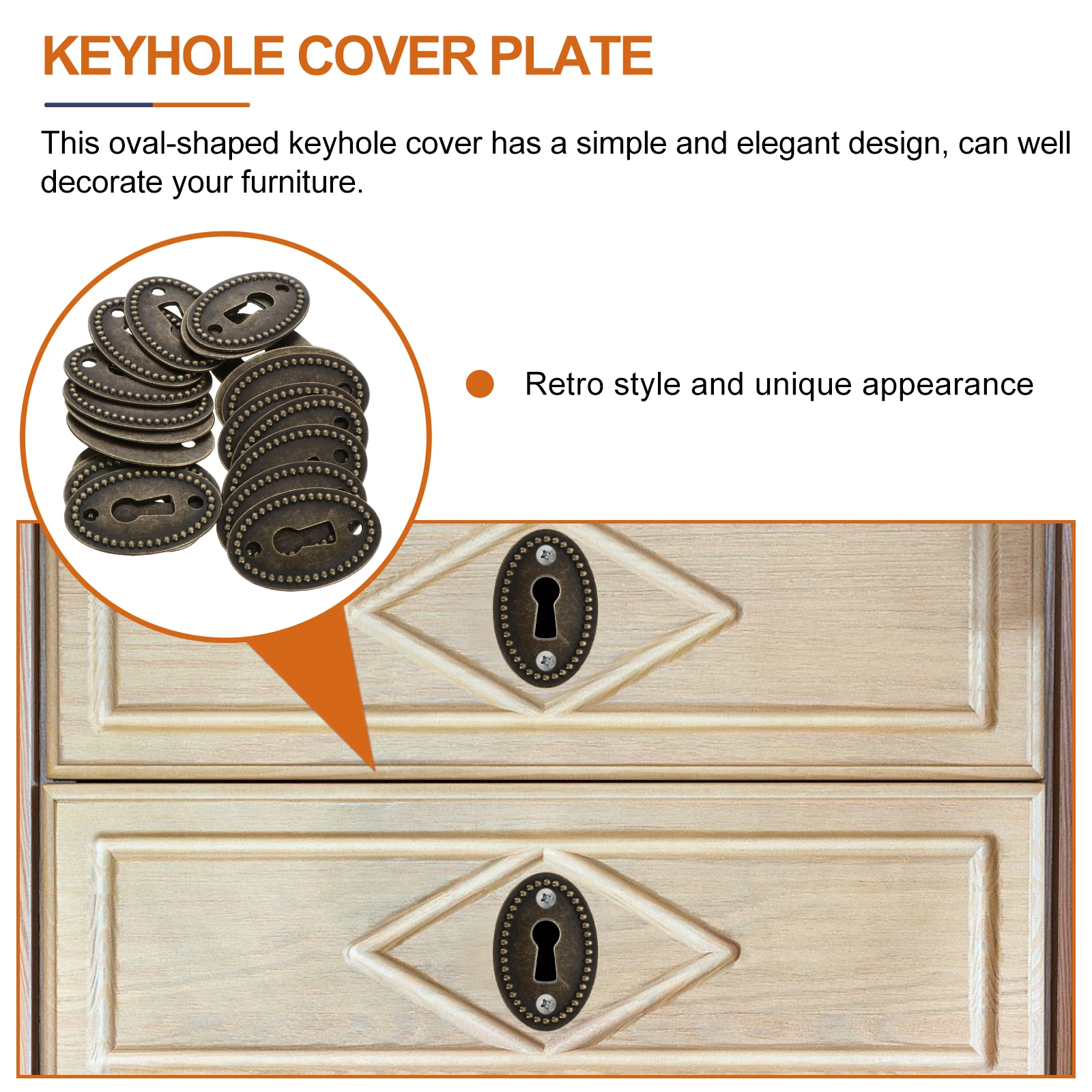 

20Pcs Keyhole Cover Oval Zinc Alloy Brass Finish Decorative Escutcheon Plate for Cabinet Drawer Dresser Furniture