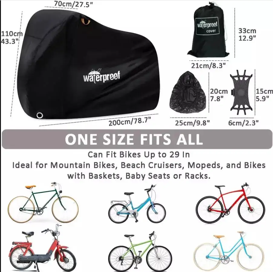 Custom Logo 210D Oxford Fabric Electric Bicycle Bike Cover All Season Waterproof & Resistant Outdoor Covered Protection