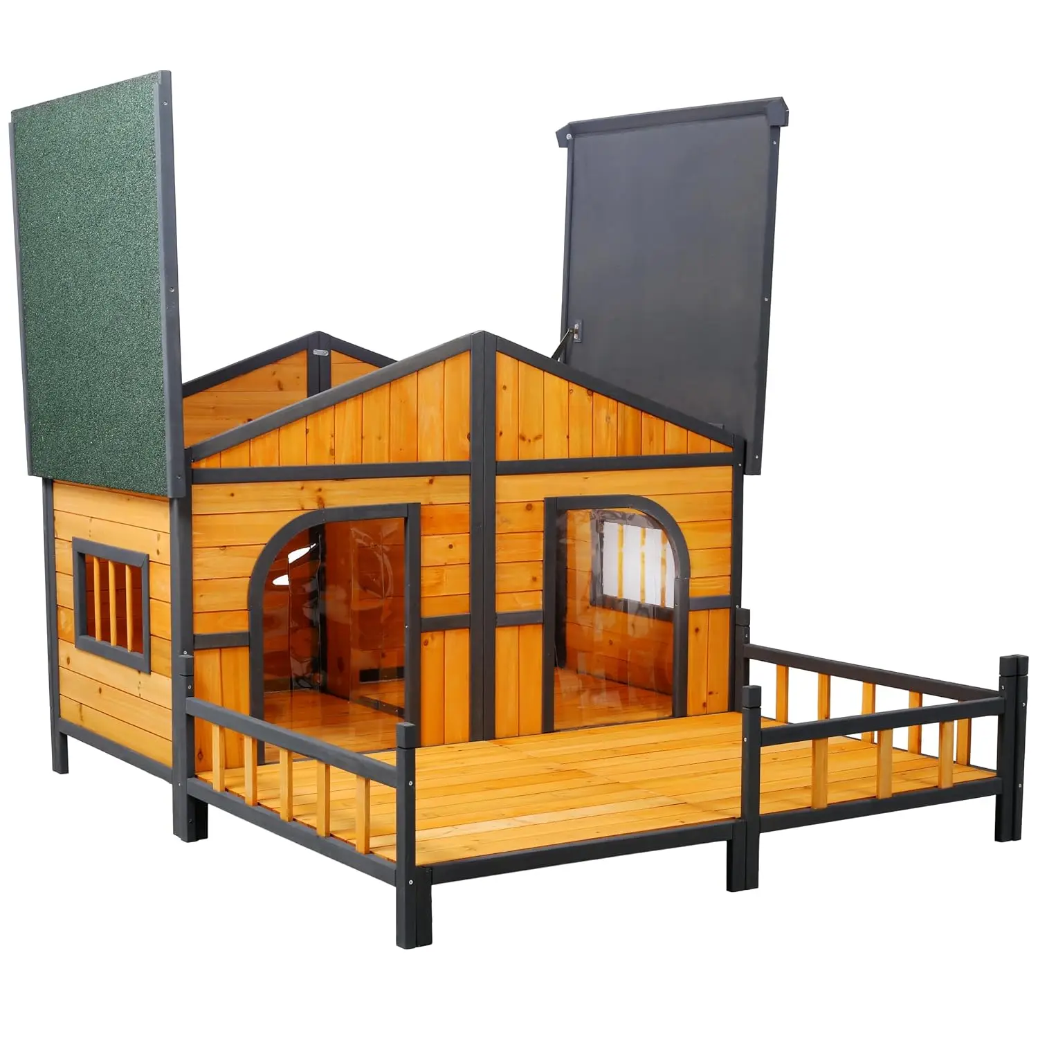 Wooden Dog House Outdoor XL Double Kennel Porch Elevated Floor, Customized