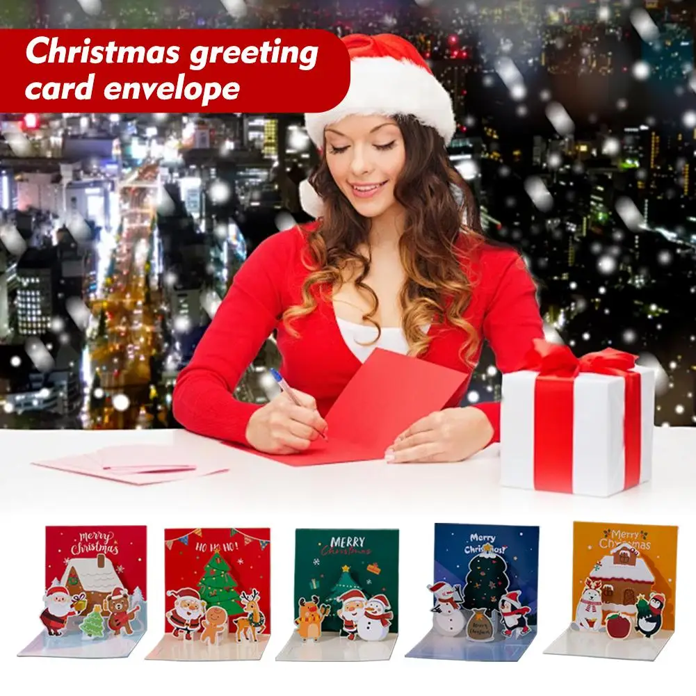 Christmas 3D Up Greeting Cards With Envelopes Santa Snowman Tree Xmas Greeting Card For Holiday Party Gift Giving Decoratio P1J4
