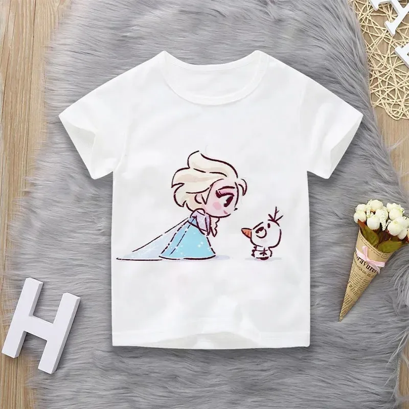 Cotton Fashion Charm Disney Costume Summer T-shirts Girls Clothes Princess for Girls Rapunzel Snow White Cartoon Anime Clothes