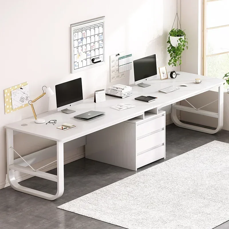 78 Inch Extra Long Desk,  Two Person Desk Long Computer Desk，Double Desk with 2 Drawers, with Storage Shelves, Writing Table