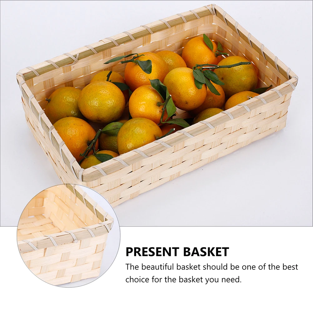 

Bamboo Storage Baskets Large Capacity Strong Color Cuboid Shape SpaceSaving Fruits Bread Snack ganizer Home
