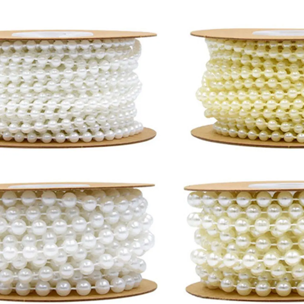 2M Roll 10Mm Plastic Simulation Pearls Beads Chain Garland Fixed Color Glossy for Wedding Jewelry DIY Decoration Party Stage