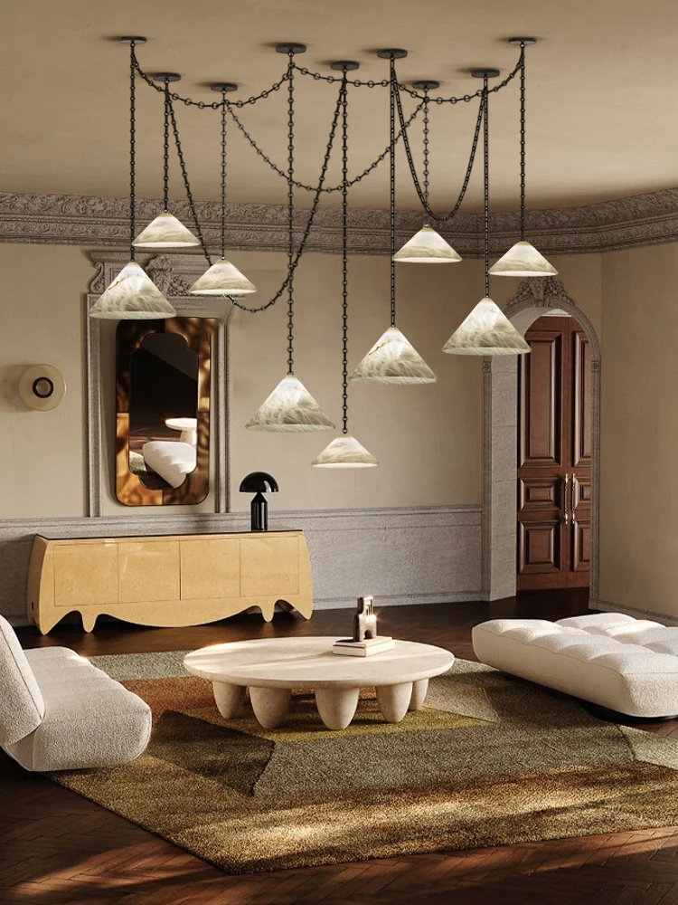 Modern Living Room Chandelier Marble DIY Chain Alabaster Lustre Suspension Luminaire Lampen For Kitchen Island Restaurant Foyer