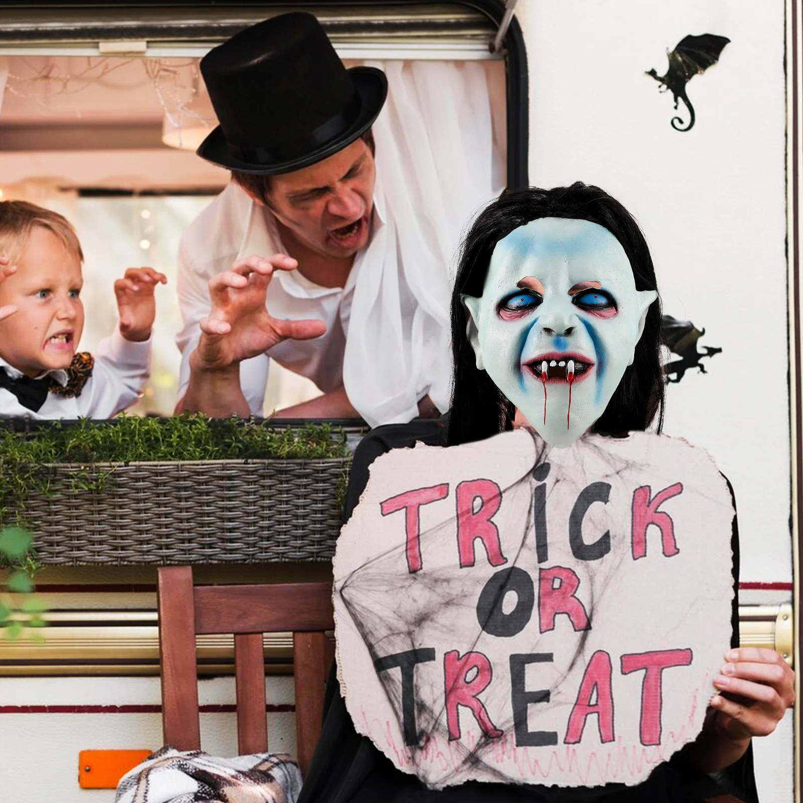 

Маска призрака Хэллоуин Страшный костюм ужаса подходит для большинства взрослых Ужасающий зубной зомби Страшная маска для вечеринки Хэллоуин