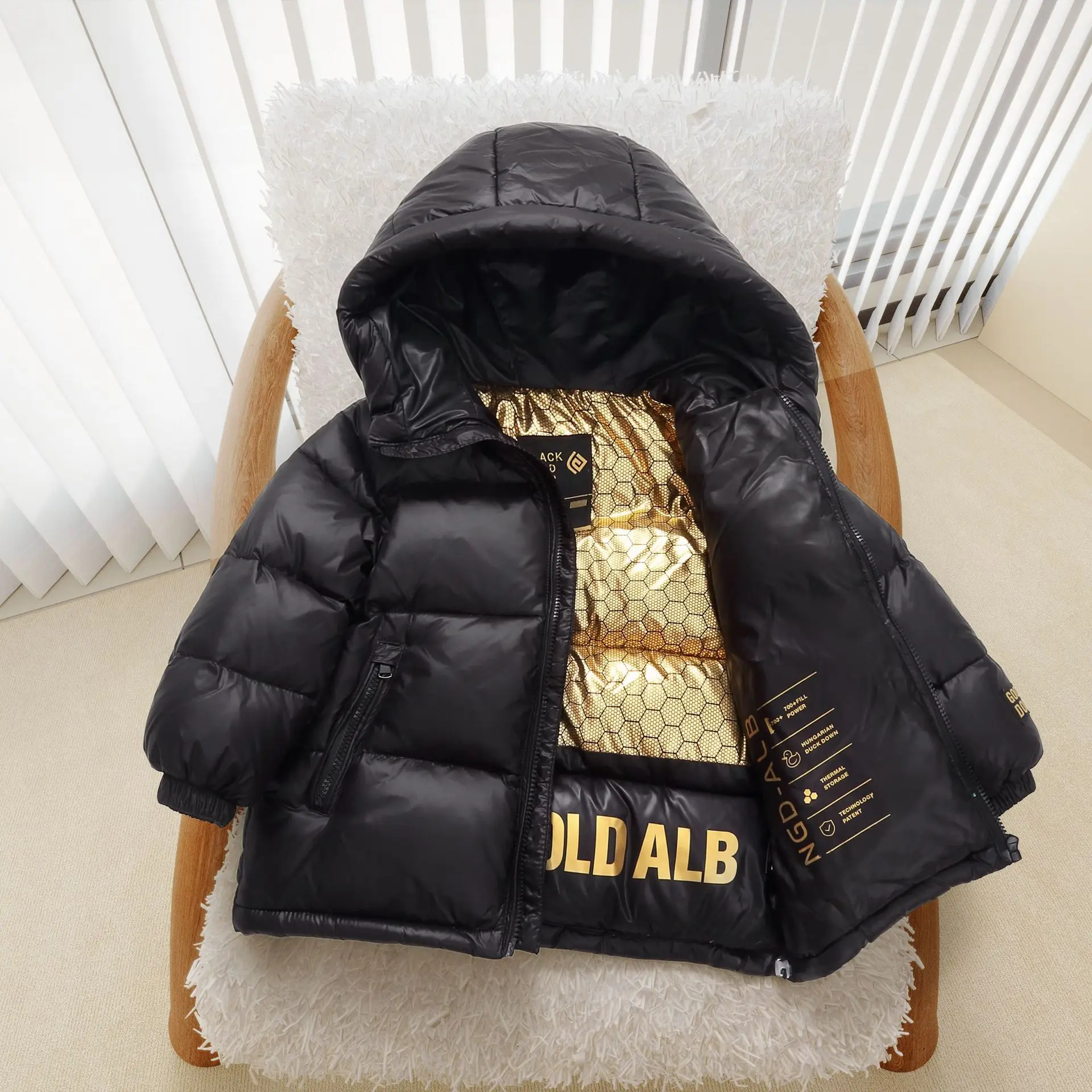 Children\'s Winter New down Jacket Jacket Black Gold down Jacket Boys Girls Middle and Large Children Thickened Short Jacket