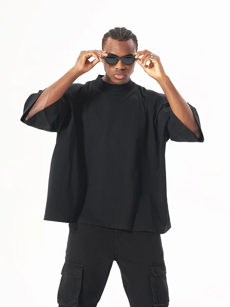 

Mens Blank Boxy Fit Seamless T-Shirt 300gsm 100% Cotton Summer Custom Print Graphic Top Thick Collar Oversize Man Tee Unisex