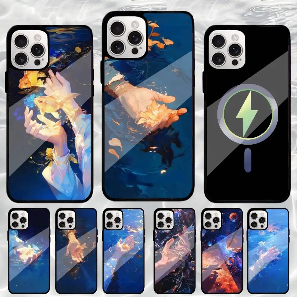 

Anime Hands Phone Case For iPhone17,16,15,14,13,12,11 Plus,Wireless charging protective case soft cover