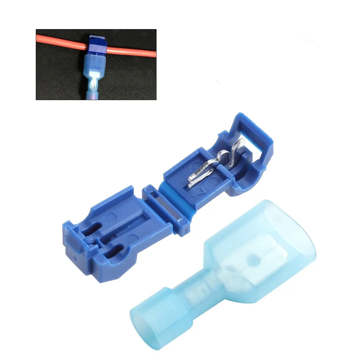 Quick Splice Wire Connectors 50 Pack Blue No Strip Crimp Terminals for 16 to 14 AWG Electrical Wiring