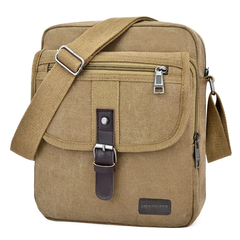 Men\'s Travel Bag Canvas Casual Shoulder Crossbody Bags Hight Qualtiy Outdoor Bags Men Wearable Retro Zipper Sling Bag