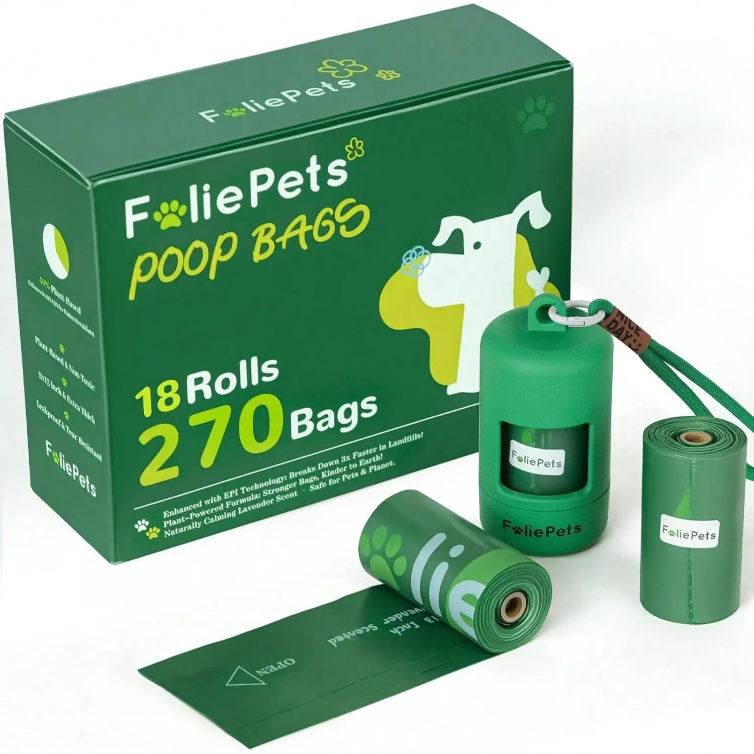 

Poop Bags For Dogs - 40% Plant-Based, Extra Thick 9x13 Inch Dog Poop Bags Rolls,Leakproof Waste Bags (270 Counts With Dispenser)