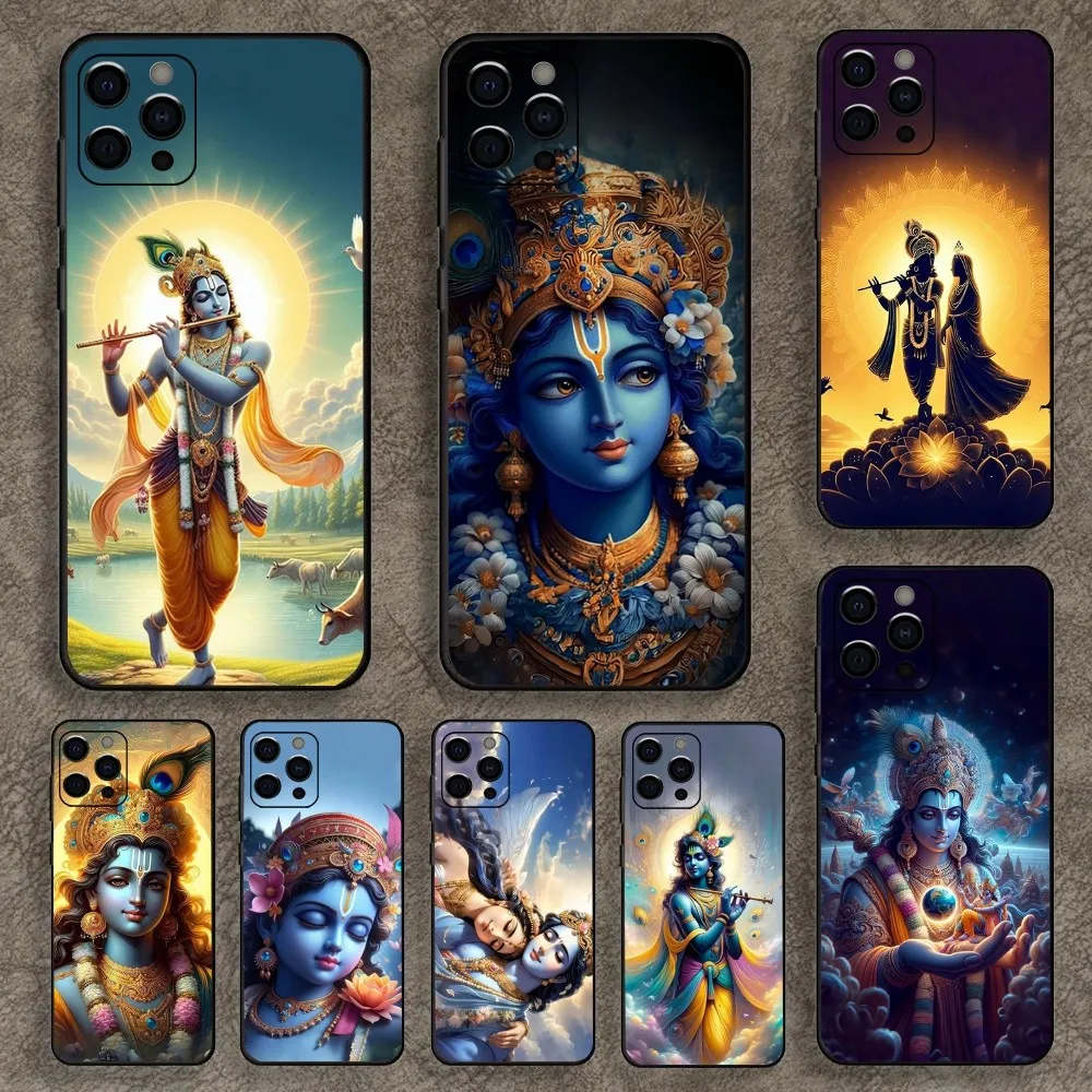 Vishnu Hare Krishna Phone Case For Apple iPhone 15,14,13,12,11,Pro,X,XS,Max,XR,Plus,Mini Soft Black Cover