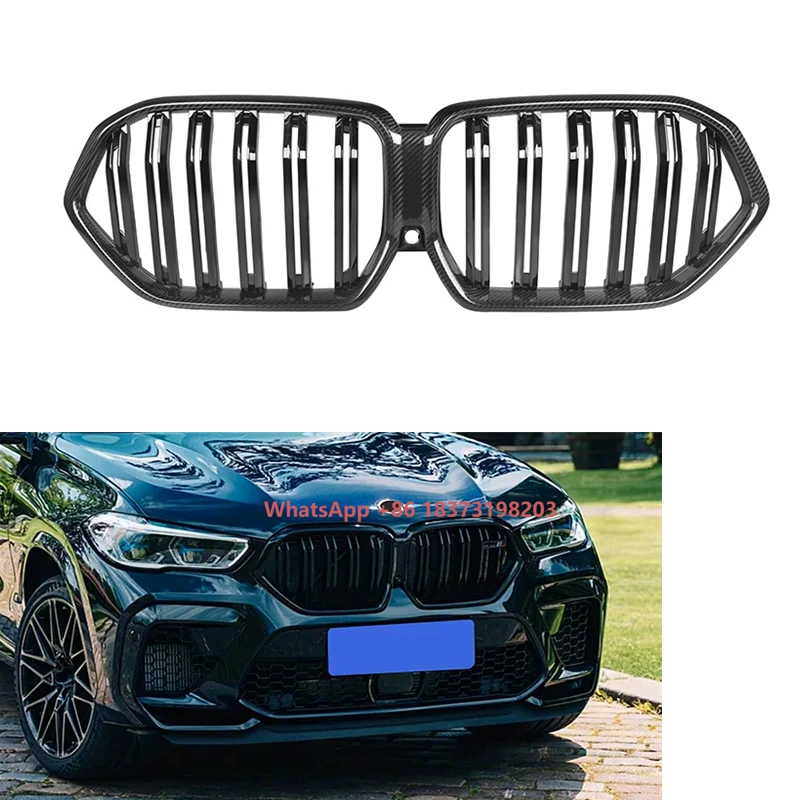 

Dry Carbon Fiber Double Slats Front Bumper Kidney Center Grille for 2020 2021 2022 2023 X6 G06 X6M Grill