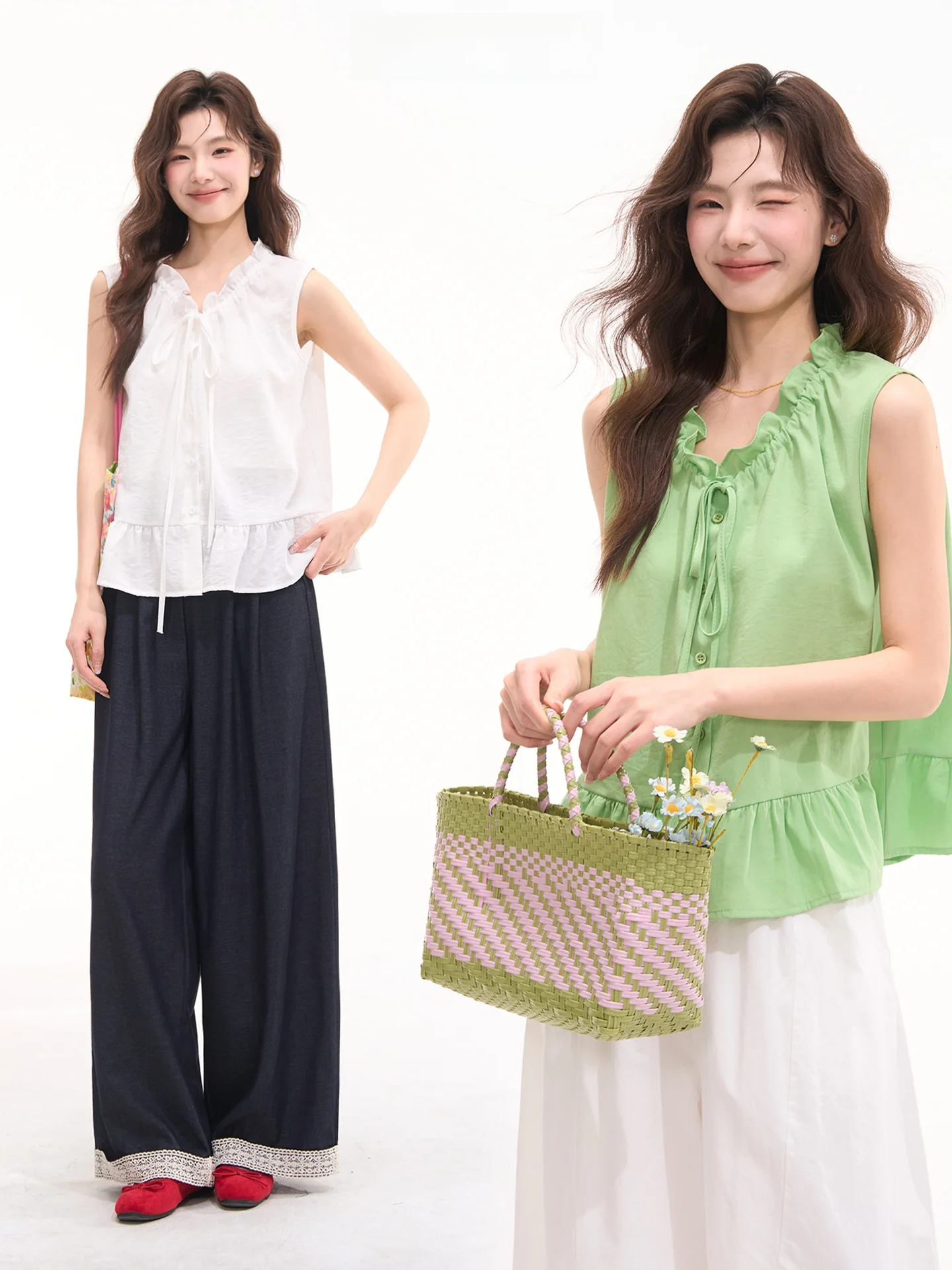 

Летняя женская свободная майка из смесового хлопка без рукавов с завязками и кружевной отделкой, вязаный топ, модная женская одежда