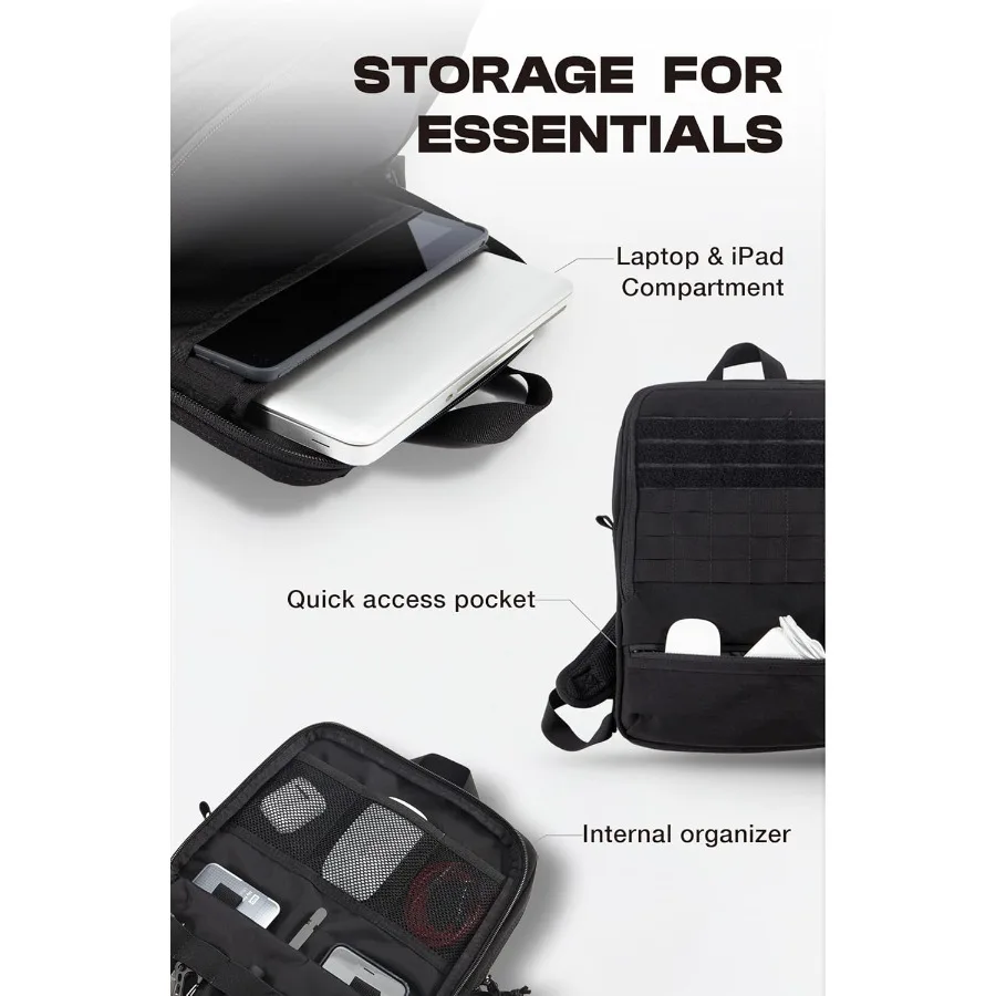 ® 15" Black Tactical Laptop Backpack For Men EDC Backpack with MOLLE Attachements Survival Tactical Backpack for 1 Day